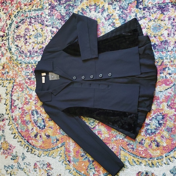 LOGO Lavish Black Pointe Velvet Tuxedo Blazer Jacket - Picture 5 of 6